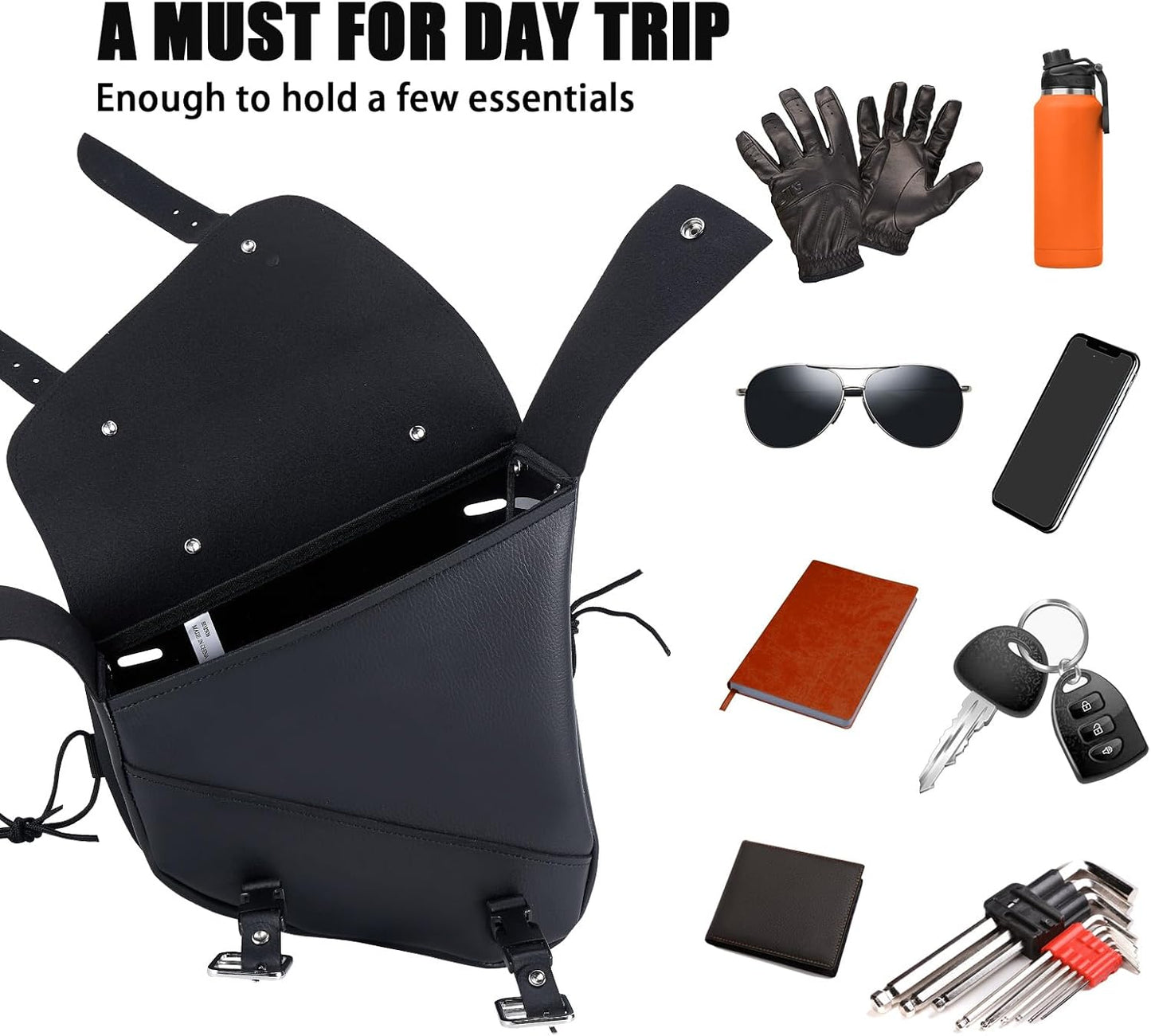 Gargoyle Bells Leather Solo Swing Arm Bag - Motorcycle Saddle Bags For Softails and Choppers - Right Side Bag (Black PVC)