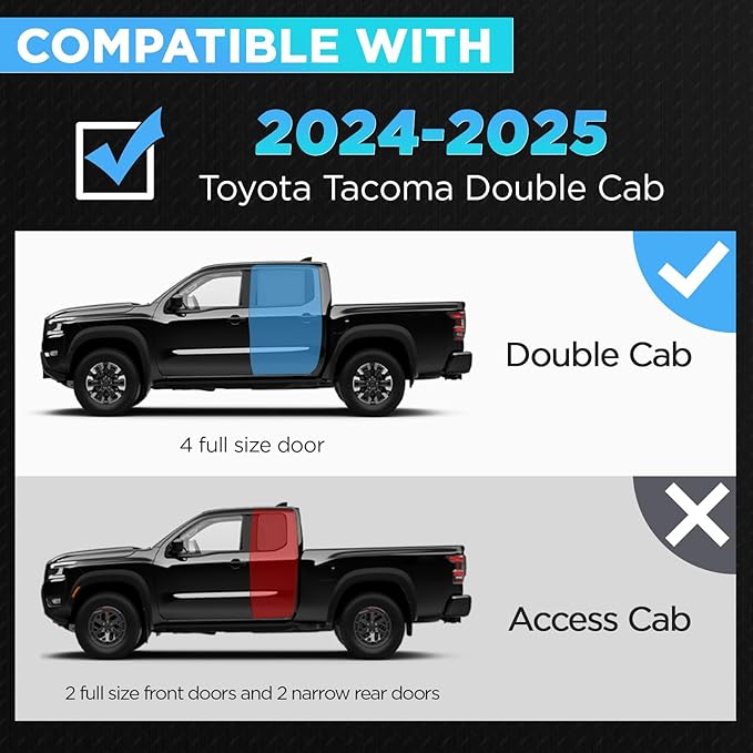 PZ Running Boards Compatible with 2024 2025 Toyota Tacoma Double Cab & Crew Cab (4 Full-Size Doors), Drop Side Steps Black Heavy Duty Carbon Steel Rails Nerf Bars