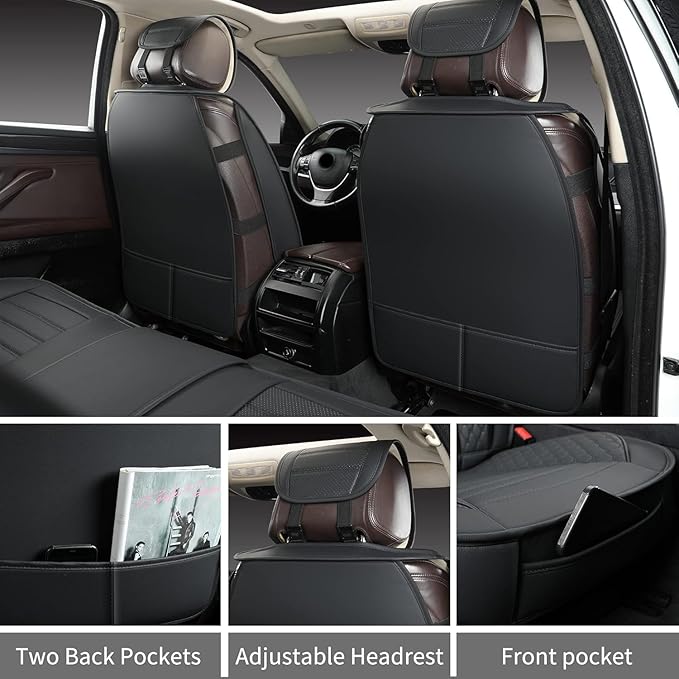 Car Seat Covers 2 PCS Front Seats, Waterproof Napa Leather Automotive Seat Protector for Cars SUV Truck Sedan, Universal Anti-Slip Car Seat Cushion Interior Accessories, Black