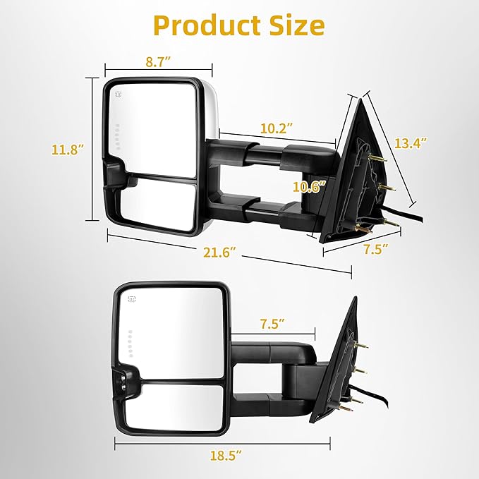 DWVO Towing Mirror Compatible with 2014-2018 Silverado 1500 2500 3500 Avalanche Tahoe Suburban, GMC Sierra Yukon, Power Heated Switchback Telescoping Turn Signal Light Chrome