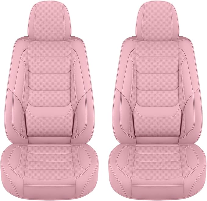 Front Seat Covers for Cars Breathable Leather Seat Covers Waterproof Seat Protectors Universal Fit for Most Automotive Cars SUV Trucks(Pink, Front Pair)