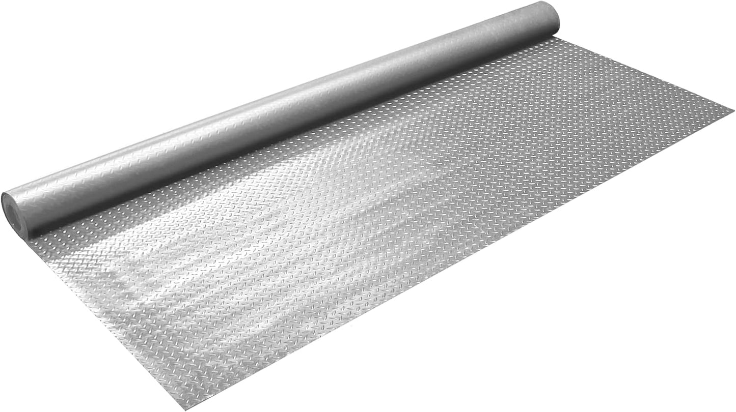 IncStores 2.5mm Thick Commercial-Grade Nitro Roll Garage Floor Mat | Flexible Vinyl Floor Mat for a Stronger and Safer Garage, Workshop, or Trailer | Diamond-Plate, Stainless Steel, 7.5' x 140'