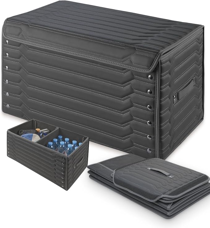 Owleys Car Trunk Organizer For Shoes - Storage Crate For SUV, Sedan Or Truck - Foldable Cargo Bin For Travel Gear & Sports Kits - Practical Holiday Gifts For Drivers (Highway 21.6 inch)