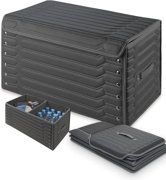 Owleys Car Trunk Organizer For Shoes - Storage Crate For SUV, Sedan Or Truck - Foldable Cargo Bin For Travel Gear & Sports Kits - Practical Holiday Gifts For Drivers (Highway 21.6 inch)