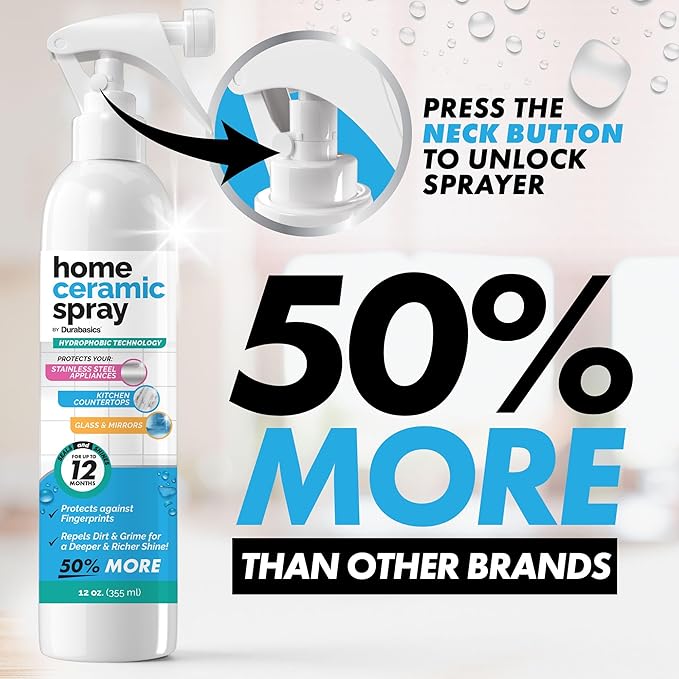 [12 Oz] Home Ceramic Coating Spray Kit - Shine, Seal & Protect Kitchen & Bath Surfaces - High Shine - Repels Stains & Grime Effortlessly - Use on Stainless Steel, Sinks, Countertops, Glass & More