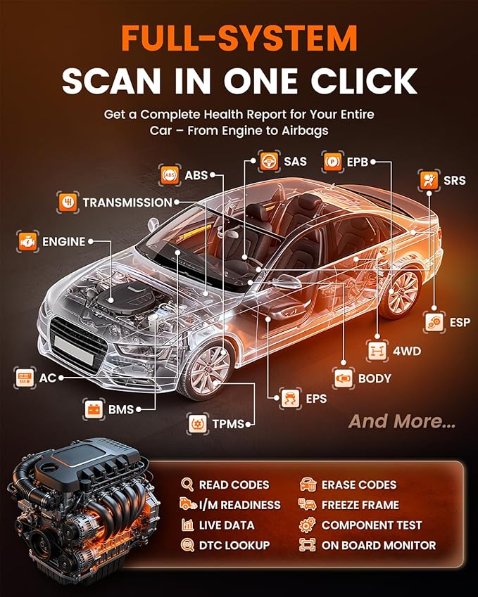 ANCEL DS200 Full System OBD2 Scanner with 15+ Reset Services - Oil/BMS/Brake Reset, DPF Regen, Injector Coding, ABS Bleeding, Free Lifetime Updates, Online Customer Service