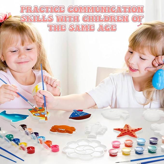 HyDren 81 Pcs Spring Summer Ceramic Painting Kit for Kids Paint Your Own Ceramic Figurines Arts and Crafts DIY Farm Animals Ocean Paintable Figurine Plaster Drawing Kit for Girls Boys Toddler Activity