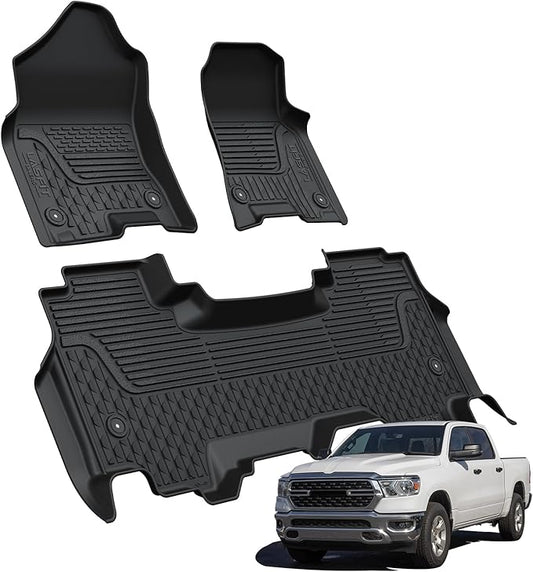 LASFIT Floor Mats for Ram 1500 Quad Cab 2019-2024 Bucket Seat Without 2nd Row Under seat Storage, All Weather TPE Custom Fit Car Mats Floor Liners 1st & 2nd Row, Black（ Not Fit 1500 Classic Model）