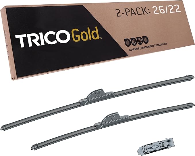 TRICO Gold 26" + 22" Premium Automotive Replacement Windshield Wiper Blades (Set of 2), Passenger and Driver Side All-Weather Beam Wiper Blades for Select Vehicle Models