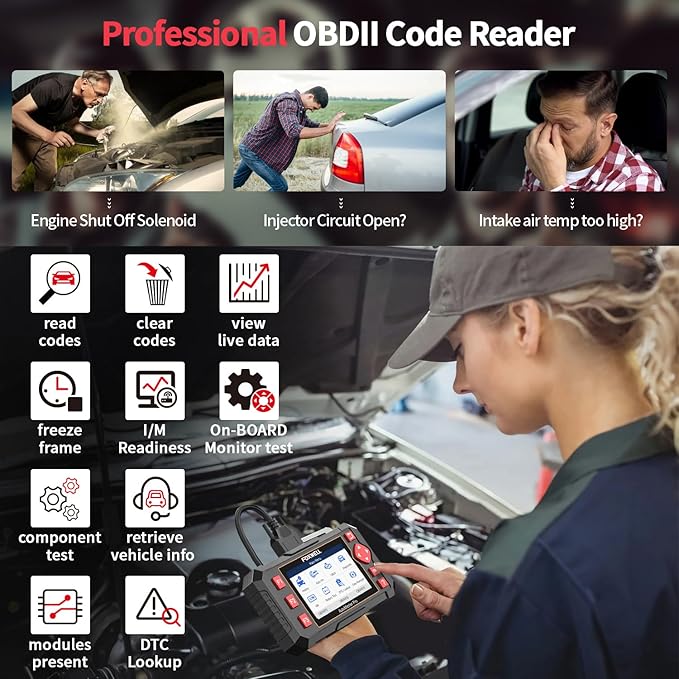 FOXWELL Car Scanner NT604 Elite OBD2 Scanner ABS SRS Transmission, Check Engine Code Reader for Cars and Trucks, Diagnostic Scan Tool with SRS Airbag, Automotive Diagnostic Tool with Live Data