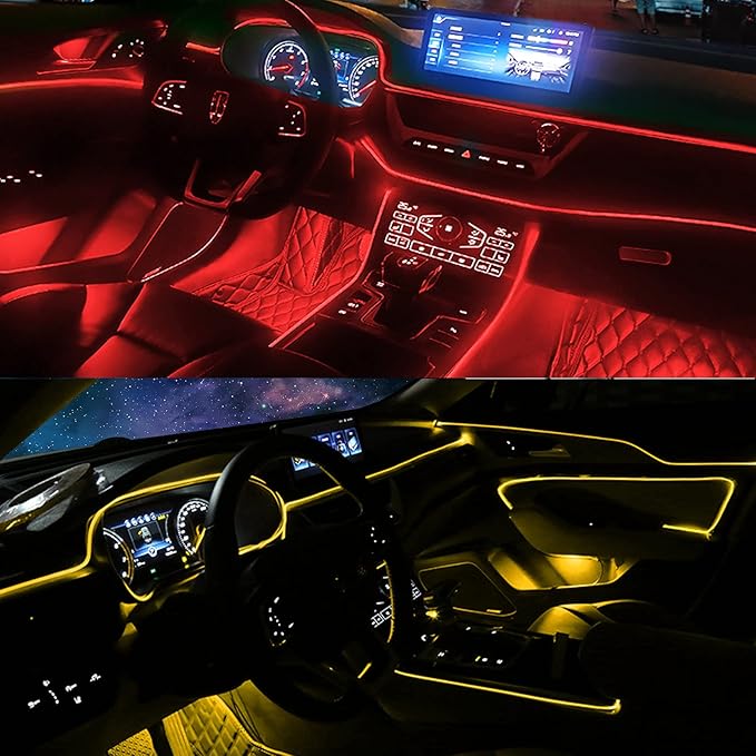 USB Interior Car LED Strip Lights with Wireless APP and Remote Control, RGB 6 in 1 Ambient Lighting Kits with 315 inches 3.0mm Fiber Optic, 16 Million Colors Car Neon Lights, Sync to Music