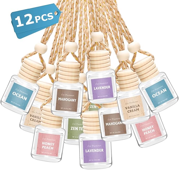 AROIC 12 Pack Car Air Freshener, Car Smell Air Freshener Diffuser Essential Oil Scent for Women & Men, Car Accessories Interior, Hanging Automotive Light Fragrance with Many Flavors