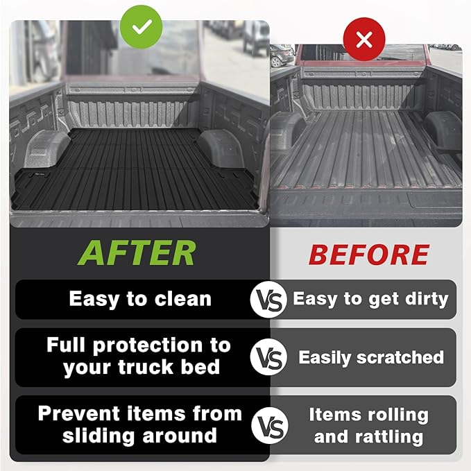 TripleAliners Truck Bed Mat Compatible with 2019-2024 2025 2026 Chevy Silverado/GMC Sierra 1500 Accessories 5'8'' Vehicle Bed Perfectly Flush All Weather Protection TPE Heavy Duty Pickup Cargo Mat