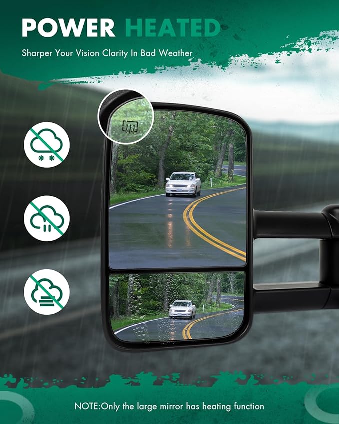 SCITOO Towing Mirrors fit For Chevy For GMC Exterior Accessories Mirrors fit 2007-2013 Silverado Sierra (07 New-Body Style) with Power Controlling (Main Mirror) Heated Manual Telescoping Folding