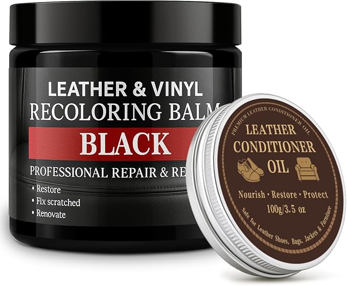 Leather Color Restorer, Leather Recoloring Balm, Scratch Remover, Leather Dye, Leather Paint with Leather Conditioner, Leather Repair Kit for Furniture Couches Car Seats Shoes,Black
