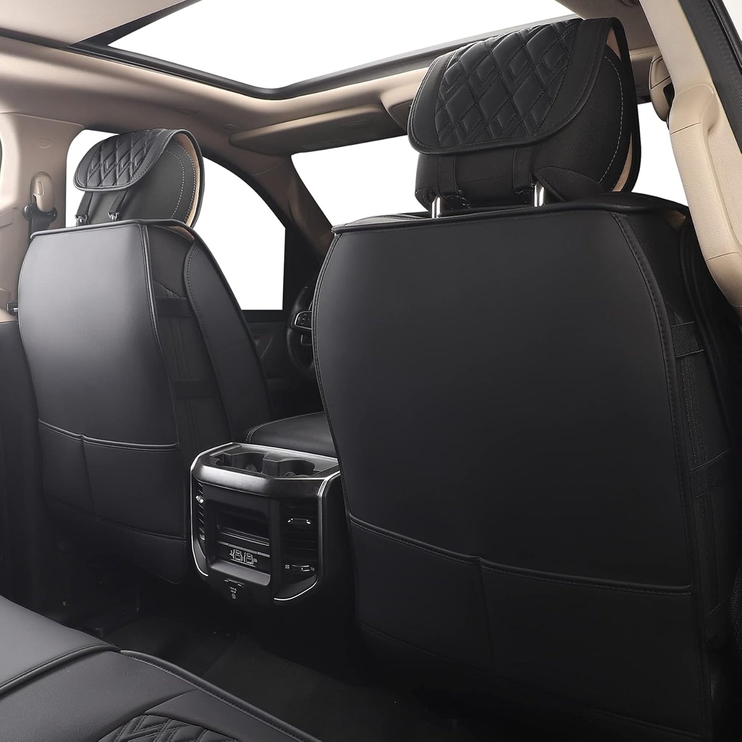 JOJOBAY Car Seat Covers for Dodge Ram 2 Pcs Front,Fit Ram 2009-2025 1500/2500/3500 Pick-up Truck,Crew,Regular,Quad,Mega Cab,Waterproof Leather Seat Covers Protectors（2 PCS Front,Black/Red）