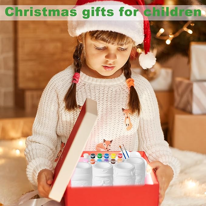 6 Pcs Christmas Ceramics Succulent Planters - Ready to Paint Your Own Garden Statues, DIY Paintable Ceramics Figurines Kit Crafts with Brush Palette for Adults Boys Girls (4.3 inch)