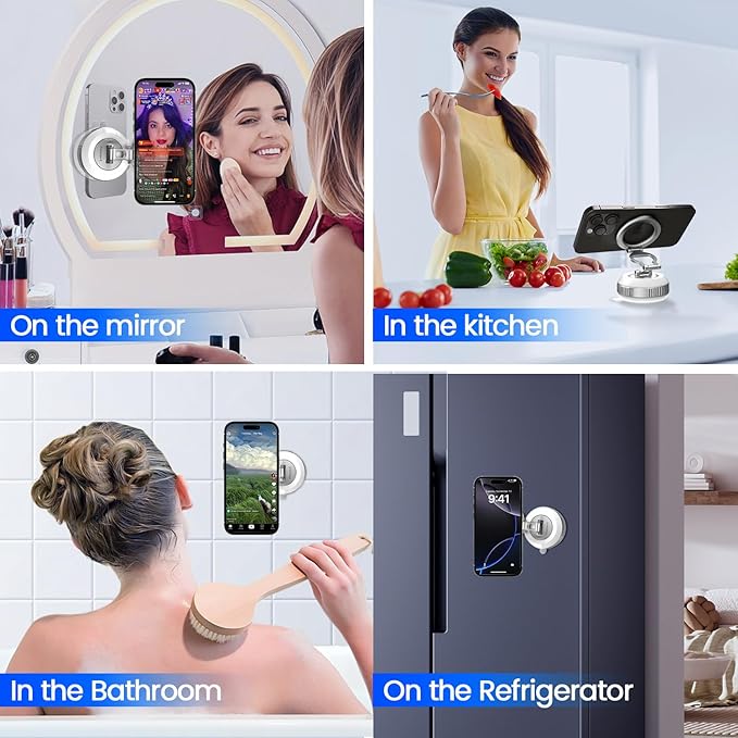 Tri-Folding Car Phone Holder for Magsafe[80+LBs Strongest Suction & 2850gf Strongest Magnetic], 360°Adjustable Phone Holders for Car, Suction Cup Phone Mount for iPhone17 Pro Max/16/15/14Series，Silver