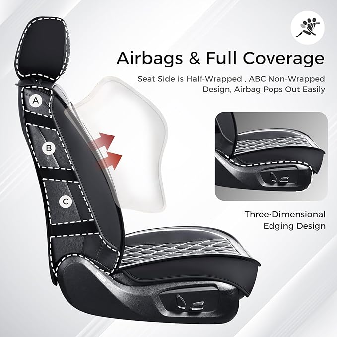 Huidasource Seat Cover 5 Layers, Car Seat Covers Full Set Faux Leather, Seat Covers for SUV, Side Open Design Airbag Pops Out, Front ＆ Back Seats Fit for Most Cars Van Truck Etc(Full Set/Black&White)
