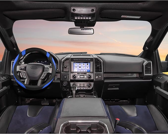 West Llama Customized Auto Car Steering Wheel Cover for Ford F-150, F-250, F-350, Expedition (Black+Blue)