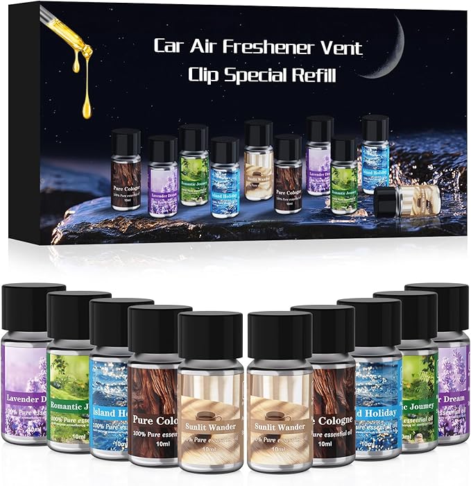 Car Air Freshener Refill, Delivers Over 3000 Sprays, Five Scents, Long-Lasting Freshness Refill (10 Bottles)