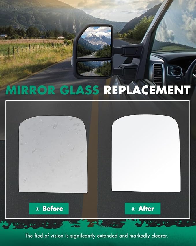 SCITOO Upper Flat Towing Mirror Glass Replacement with Right Passenger Side Mirror Lens Compatible with 1988-1998 For Chevy/For GMC C1500/K1500 1988-2000 For Chevy/For GMC C2500/K2500/K3500