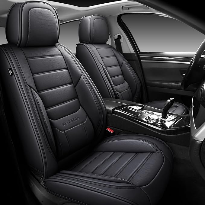 Black Car Seat Cover with Lumbar Support, Car Seat Protector Waterproof, Nappa Leather Car Seat Cushion, Car Seat Covers Front Seats and Back Fit for Most Cars