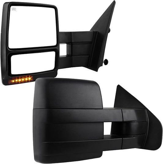 DWVO Side Towing Mirrors Compatible with 2004 2005 2006 Ford F-150 F150 Series Pickup, Power Heated, Turn Signal, Manual Folding, Manual Telescoping, Pair Set