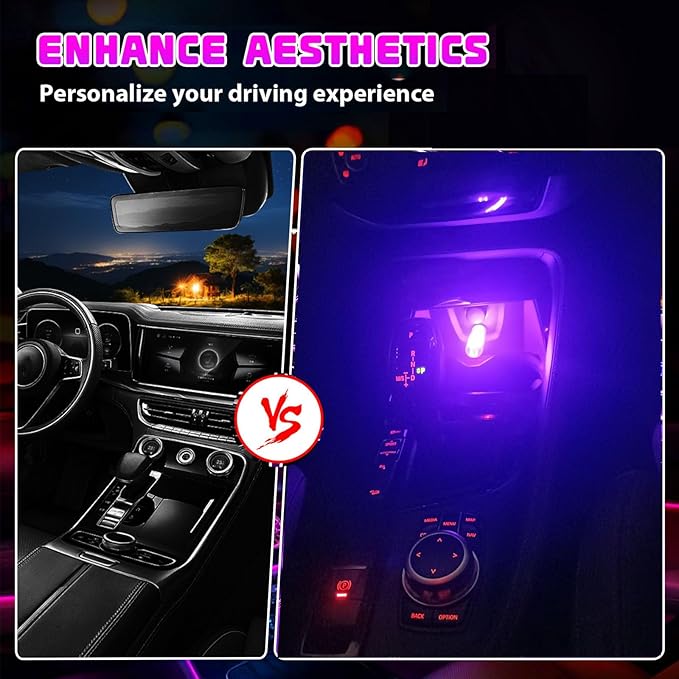 2PCS Car USB Night Lights, Touch Dimmable Vehicle Interior Ambient Lamp, Portable Retro Glass LED Light for Auto Decorations, Bedroom, Office, Camping, Gifts for Women and Men (Purple)