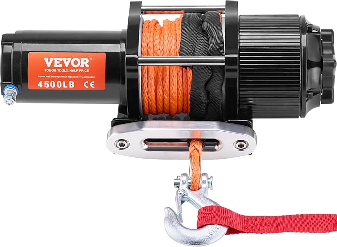 VEVOR ATV Winch, 4500 lb Electric Winch with Synthetic Rope, 12V DC ATV UTV Winch 1/4 in x 39 ft Aluminum Fairlead Wired Remote Control, IP55 Waterproof for Towing Boat Off Road Recovery