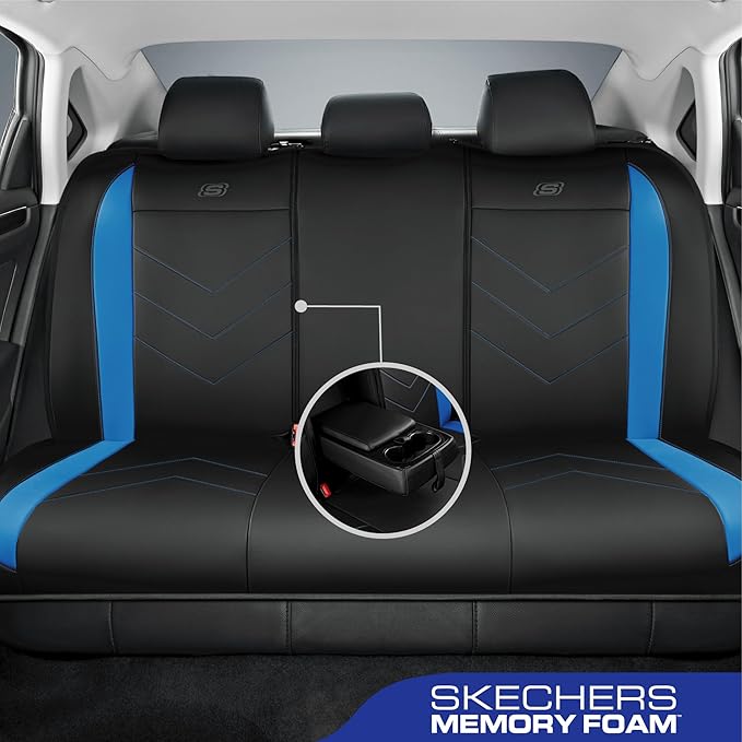 Skechers Car Seat Covers,Luxury Faux Leather Seat Covers,Waterproof Anti Slip Car Seat ProtectorFull Set,Car Accessories Airbag Universal Fit for Most Cars,Vans,Trucks,SUV,Blue