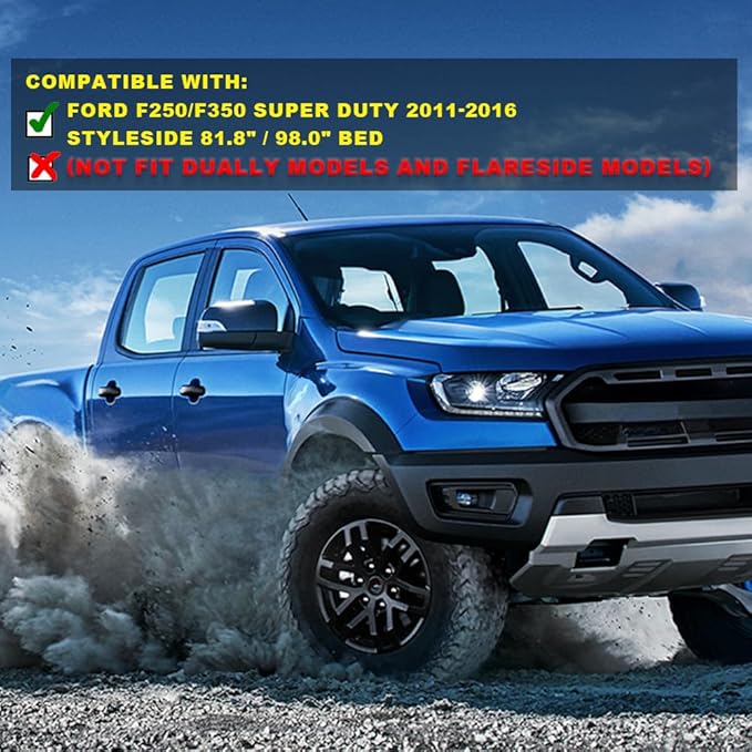 CHEDA Pocket Style Fender Flares, Compatible With 2011-2016 Ford F-250 F-350 Super Duty, Textured Black, BC3Z16006A, BC3Z16005A