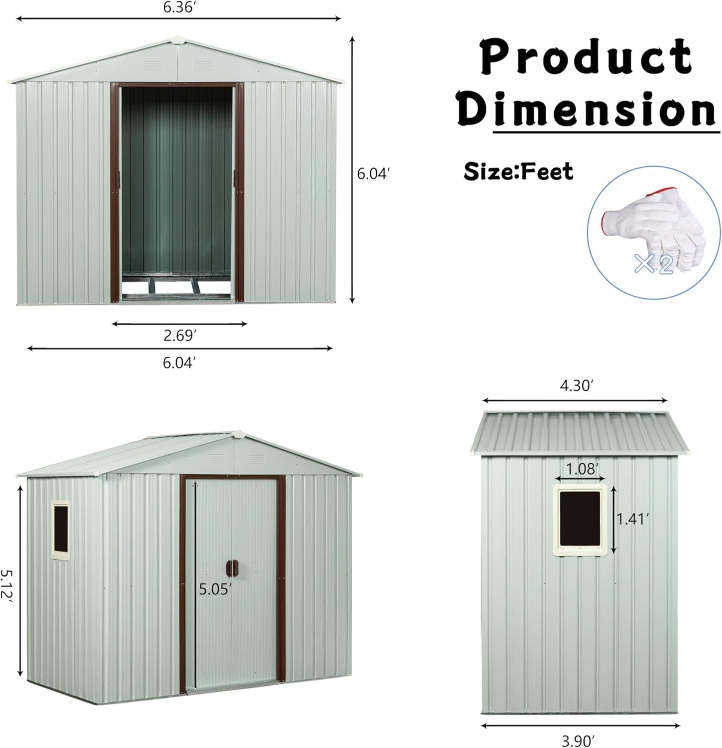 6x5 FT Outdoor Storage Shed, Metal Garden Shed with Frame Floor, Outside Tool Shed with Window, Waterproof Storage Building with Lockable Sliding Doors & Sloped Roof for Backyard, Patio, White