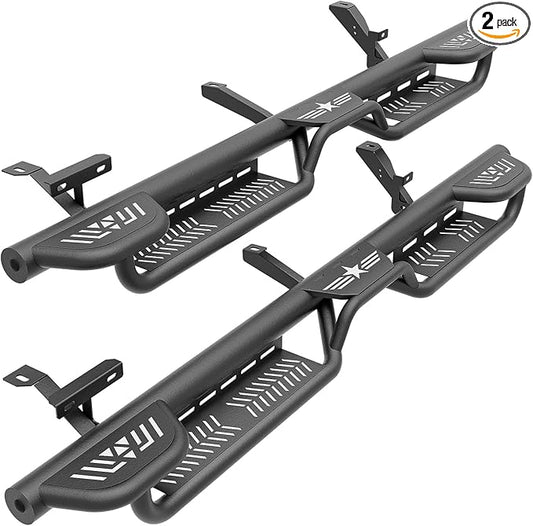 Quad Cab Three Raised Steps Running Boards Compatible for 2002-2008 Dodge Ram 1500 Quad Cab, 2003-2009 Ram 2500 3500 Double/Extended Cab Side Steps Rails Nerf Bar Two Stairs Design