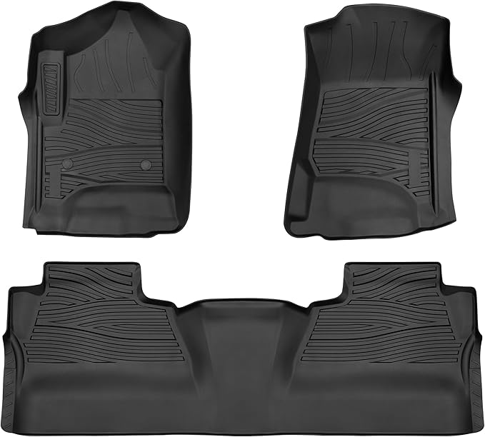Floor Mats for 2014-2018 Chevrolet Silverado/GMC Sierra 1500 Crew Cab & 2015-2019 Chevy/GMC 2500HD/3500HD|Custom Fit|Front & Rear|Front Bucket|All-Weather Car Liners for Trucks