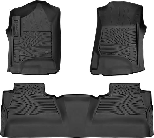 Floor Mats for 2014-2018 Chevrolet Silverado/GMC Sierra 1500 Crew Cab & 2015-2019 Chevy/GMC 2500HD/3500HD|Custom Fit|Front & Rear|Front Bucket|All-Weather Car Liners for Trucks