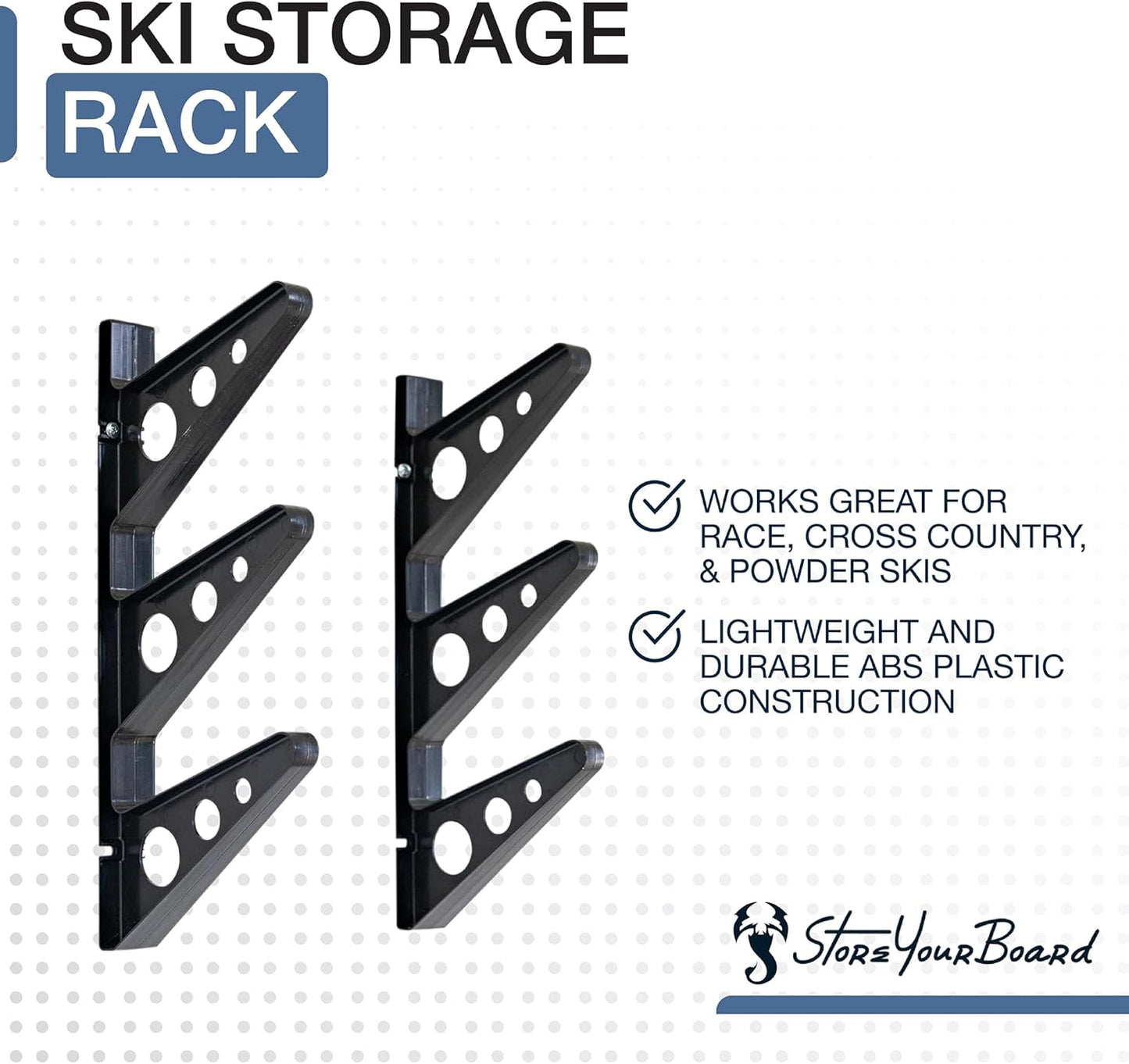 StoreYourBoard Ski Wall Rack – Horizontal Ski Rack Wall Mount, Holds 3 Pairs of Skis and Poles, Ski and Snowboard Wall Rack for Garage or Home, Holds Up to 40 lbs