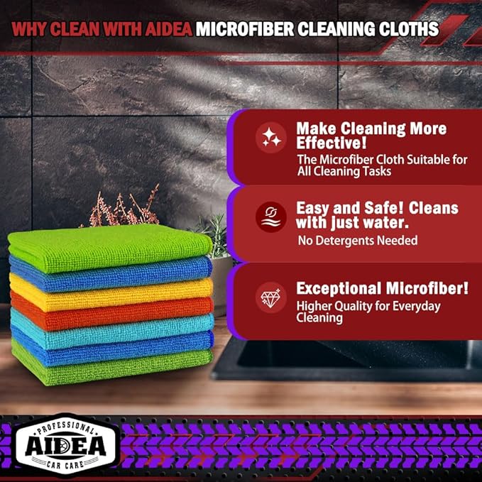 AIDEA Microfiber Cleaning Cloth, 150PK, Microfiber Towels for Cars, Premium All Purpose Car Cloth, Lint Free Rags, Absorbent Towels for SUVs, House, Kitchen, Window, 12"×12"