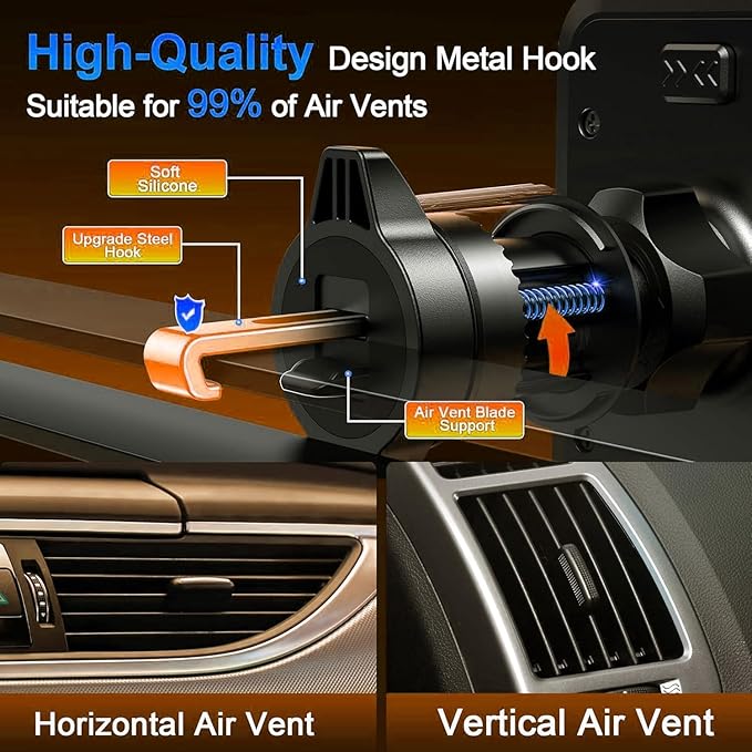 Qifutan Cell Phone Holder [Never Fall Upgrade Clip] Phone Holder Car Automobile Air Vent Hands Free for Car Fit Car Phone Holder Mount for All for iPhone Android Smartphone