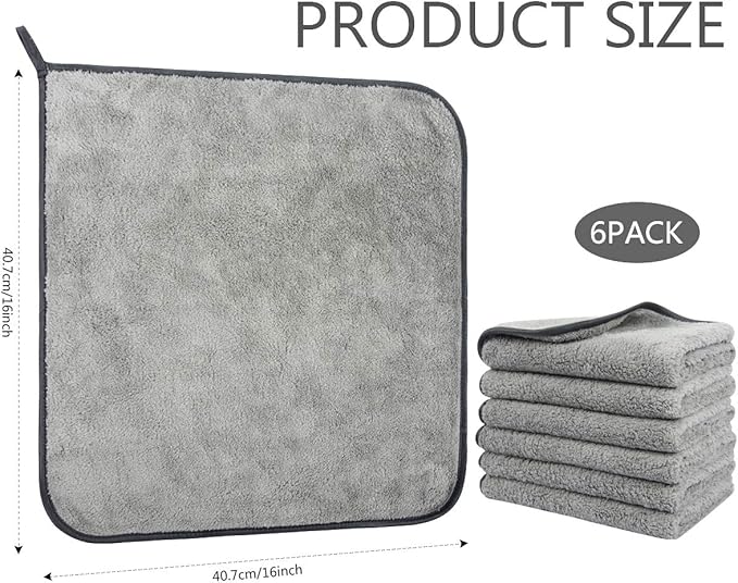 SINLAND Microfiber Car Drying Towels Scratch Free Ultra Absorbent Cleaning Cloths for Household, Car Washing, Drying and Auto Detailing 380gsm 16in x 16in 6 Pack