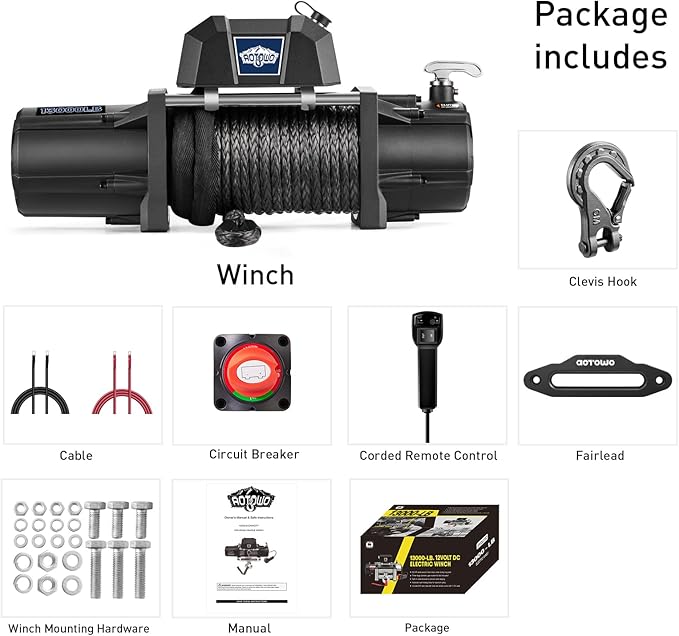 13000 lb Electric Winch 12V Winch Waterproof Synthetic Rope Fit SUV Truck Jeep Wrangle