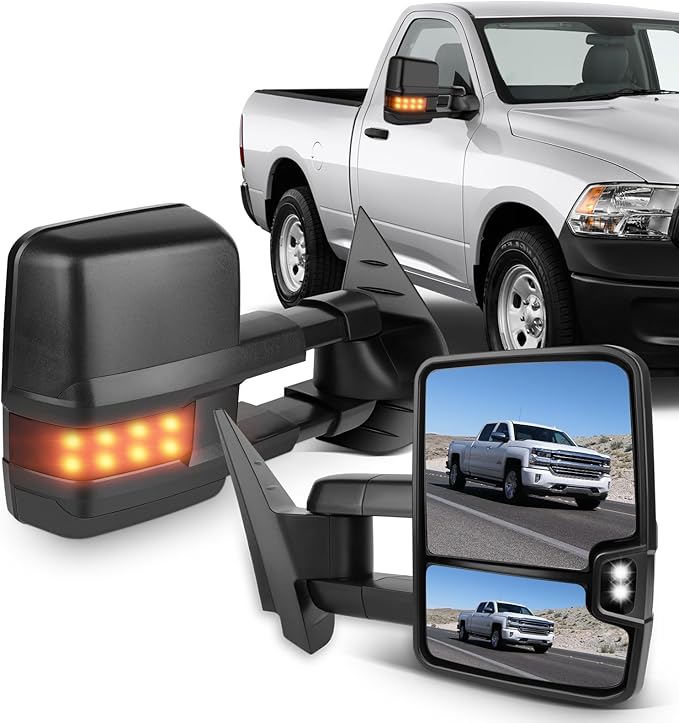 ECCPP Towing Mirrors Tow Mirrors With 2007-2014 For Chevrolet Silverado For GMC Sierra (07 For New Body) Power Adjusted Heated Led Turn Signal Width Light Black Pickup Truck