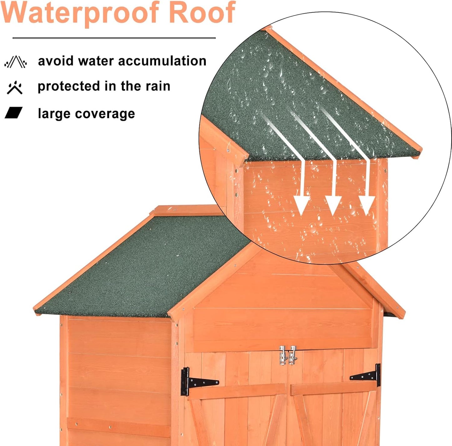 Wooden Tool Shed Large Outdoor Storage Cabinet & Garden Storage Shed with Lockable Doors, Heavy Duty Waterproof Construction for Backyard, Patio, Garage, Lawn Organizer