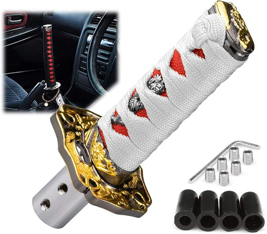 EZAUTO WRAP 10cm White Red Shift Knob Samurai Sword Alloy Katana with Adapter Universal