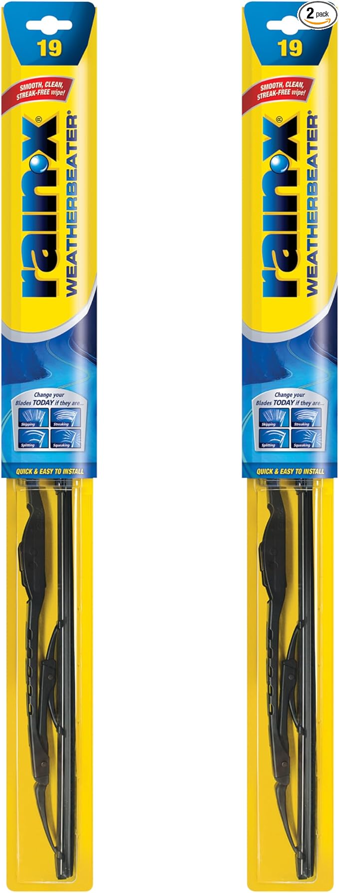 Rain-X 820153 WeatherBeater Wiper Blades, 19" Windshield Wipers (Pack Of 2), Automotive Replacement Windshield Wiper Blades That Meet Or Exceed OEM Quality And Durability Standards