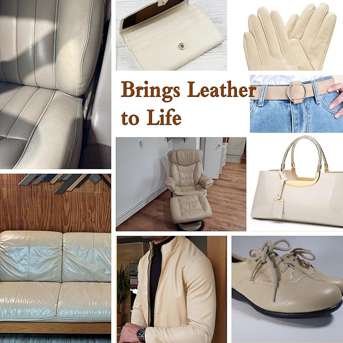 Beige Leather Repair Kit Furniture Vinyl Car Interior Steering Wheel Car Seats Color Restorer Cream Leather Recoloring Balm Fade Better Couch Conditioner Scratch Stain Remover Dye Paint Sofa Fabric