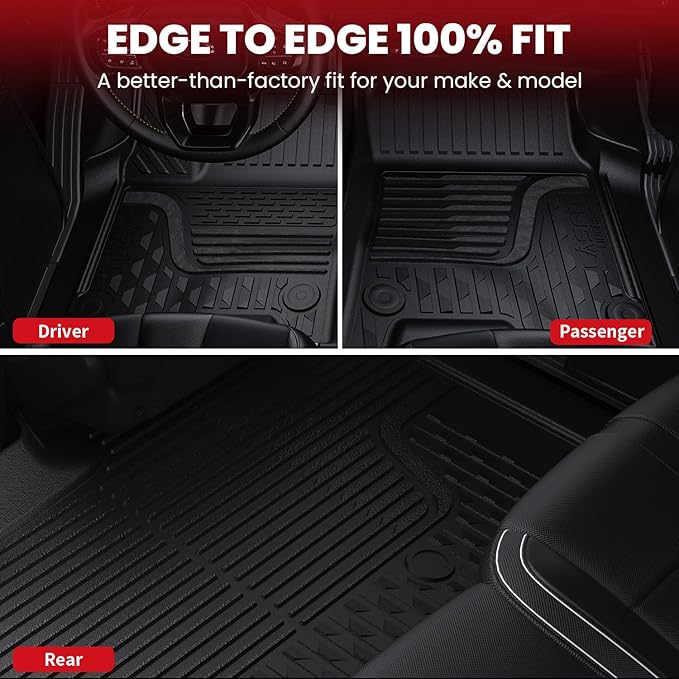 LASFIT Floor Mats for Ram 1500 Crew Cab 2019-2024 Bench Seat (NOT for Bucket Seat) Without Rear Under-Seat Factory Storage 4 Full Size Doors, All Weather TPE Custom Fit 1st & 2nd Row, Black