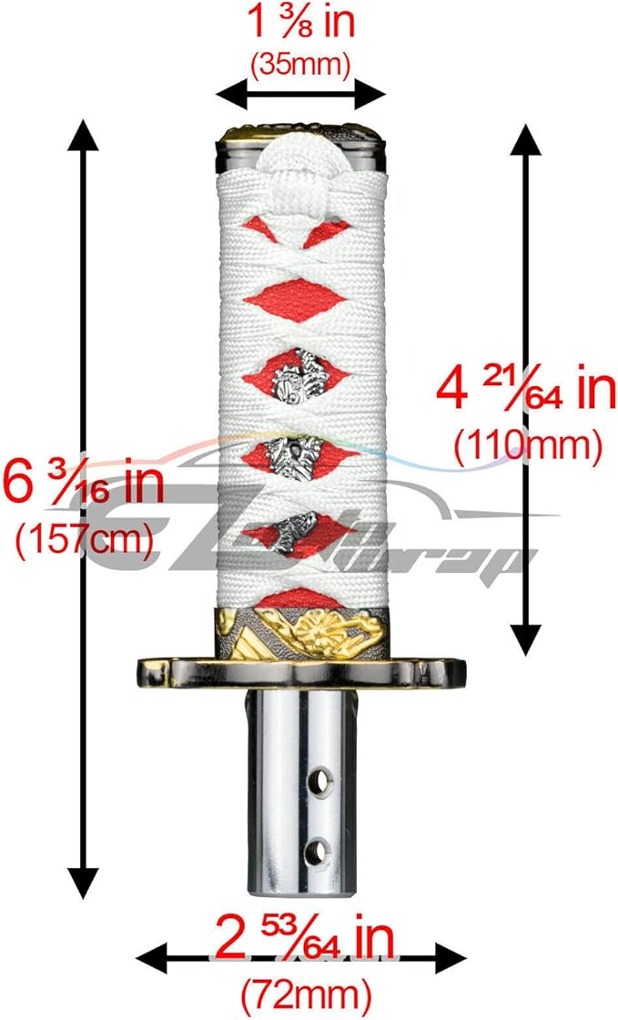 EZAUTO WRAP 10cm White Red Shift Knob Samurai Sword Alloy Katana with Adapter Universal