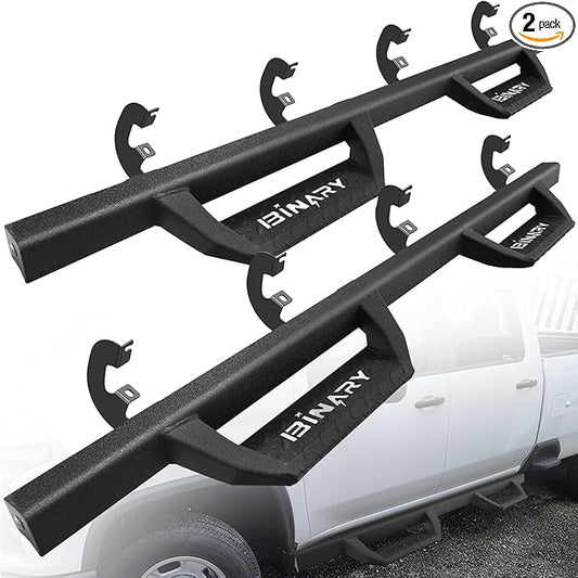 BINARY STAR Running Boards Compatible with 2019-2026 Chevy Silverado/GMC Sierra 1500 Crew Cab, 20-26 Silverado/Sierra 2500HD 3500HD. 4.3 Inches Drop Down Silverado Side Steps Nerf Bar Carbon Steel.