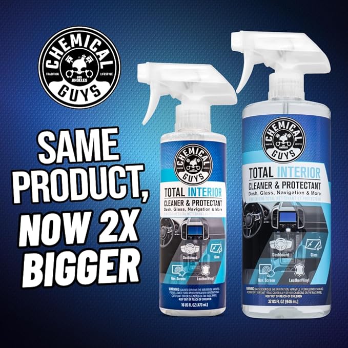 Chemical Guys Total Interior Cleaner and Protectant - Cleans and Protects Leather, Vinyl, Plastic, Rubber, Glass, and Fabric with Streak-Free Finish, Safe for Cars, Trucks, SUVs, and More - 32 oz